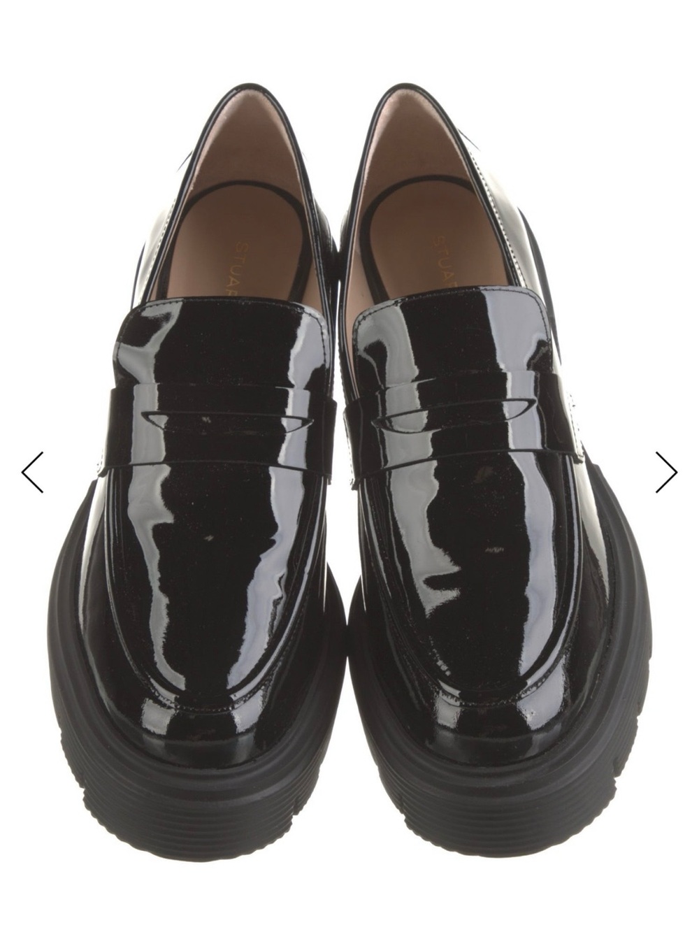 Stuart Weitzman Black Patent Leather 3”Platform Penny Loafers - Picture 2 of 5